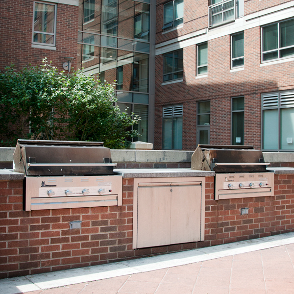 Outdoor gas grills on a patio