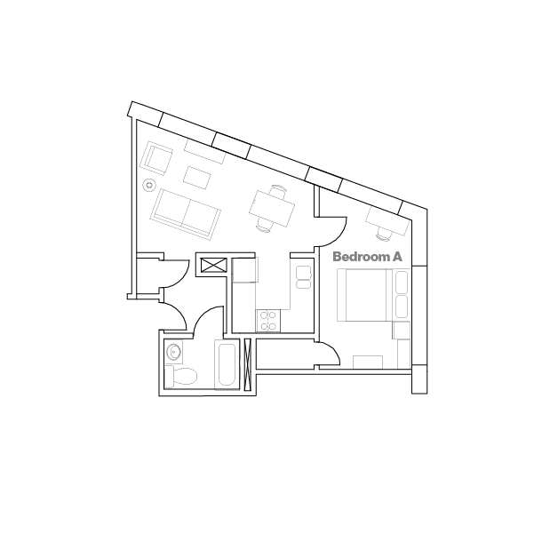 Floor plan of Edgerton one bedroom furnished unit