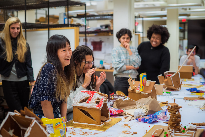 Student joins friends to build gingerbread house